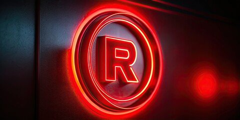 Red circle R logo, illuminated in low light, creative typography, perfect for night-themed branding.