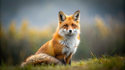 Fototapeta premium Red fox portrait: minimalist, sitting pose, wildlife beauty captured.
