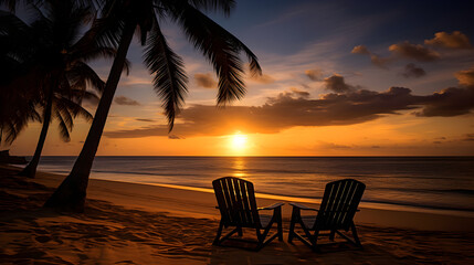A spellbinding view of a tranquil beach sunset, embodying the peaceful embrace of dusk, ready to fall into a starlit dream.