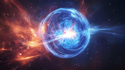 Obraz premium Cosmic Nebula, Neutron Star, Magnetic Field, Energy Burst, 3D Rendering
