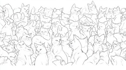 Hundred Happy Cats Huddled Together in a Pile