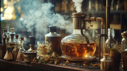 Antique Vapor Infusion Apparatus with Gin Botanicals