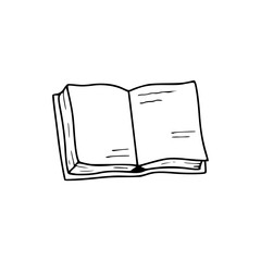 a black and white drawing of a open book with blank pages