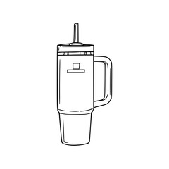 a black and white drawing of a water tumbler icon