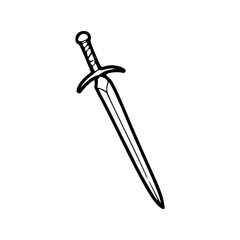 a black and white drawing of a sword icon