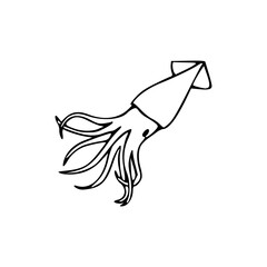 a black and white drawing of a squid icon