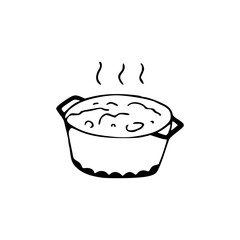 a black and white drawing of a soup