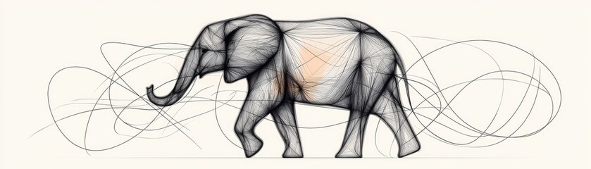 Artistic Line Drawing of an Elephant with Abstract Swirls, Perfect for Nature and Wildlife Themes in Graphic Design Projects