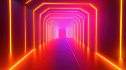Fototapeta premium Neon Lights Illuminate a Futuristic Corridor Pathway