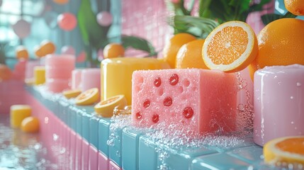 Pink ice pops with citrus accents on a colorful table