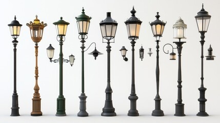 Fototapeta premium Elegant Streetlight Designs: Illuminating Cityscapes with Ornate Lampposts and Stylish Lighting Fixtures for Urban Decor