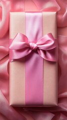 Pink Gift Box with Satin Ribbon on Pink Silk Fabric