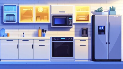 Fototapeta premium Modern Kitchen Design With Built In Appliances And Cabinets