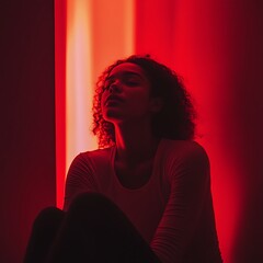 Woman Relaxing in Calming Red Light Therapy Session