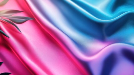 Obraz premium Pink and Blue Silk Fabric Draped with Leaves