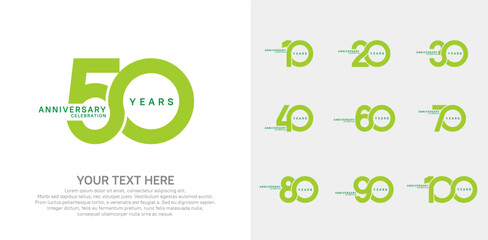 Anniversary logo set vector design, green color for celebration event