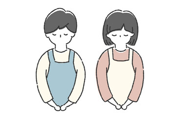 軽く頭を下げるエプロン姿の男女