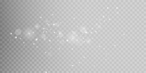 White png dust light. Bokeh light lights effect background. Christmas background of shining dust Christmas glowing light bokeh confetti and spark overlay texture for your design.	
