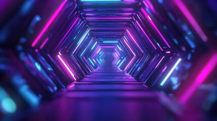 Futuristic illuminated hexagonal tunnel with vibrant colors