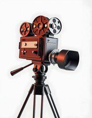 vintage retro movie camera on tripod mount isolated on white high quality 3d rendering isolated on transparent background, comic art