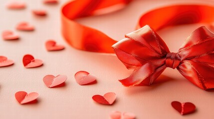 Red Ribbon Bow with Scattered Hearts