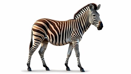 Fototapeta premium Full-body close-up of a zebra, isolated on a white background.