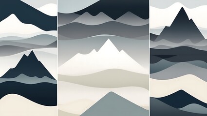 Obraz premium Abstract Mountain Landscape Triptych in Shades of Gray and White