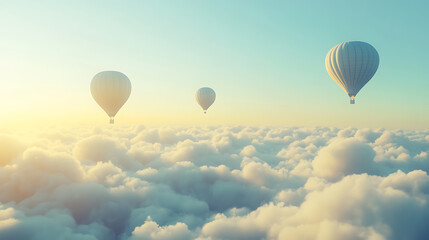 Naklejka premium Balloons drifting among fluffy white clouds on a sunny day 