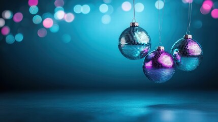 Fototapeta premium Sparkling disco balls against a vibrant bokeh background