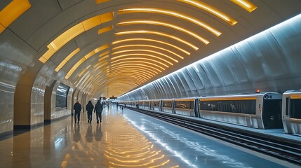 Obraz premium Modern Subway Station Platform With Train And Passengers