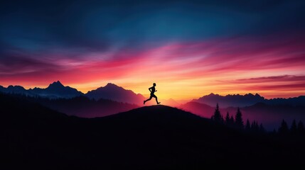 Fototapeta premium Silhouette of a runner against a vibrant sunset backdrop