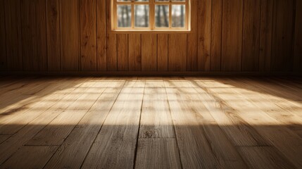 Naklejka premium Sunlight streaming through a rustic wooden room