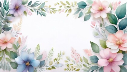 Pretty pastel paper flowers & greenery create a romantic frame. Perfect for wedding invitations or feminine designs.