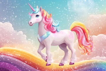 Fototapeta premium Cute Cartoon Unicorns isolated on white background. Vector illustration for coloring books 