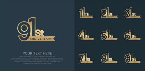 Anniversary logo set vector design, golden color for celebration event