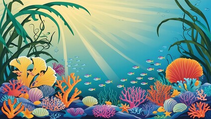 Vibrant Underwater Scene With Colorful Coral And Fish