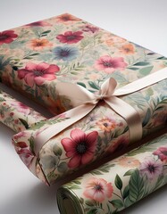 Floral gift wrap with a pastel color palette.  Perfect for a special occasion.