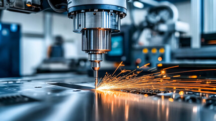 High-Precision CNC Machine Cutting Metal with Sparks