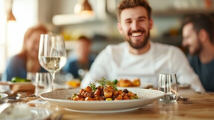 Gourmet dining experience restaurant food photography cozy atmosphere close-up culinary delight