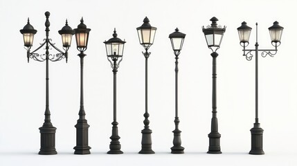 Elegant Ornate Street Lamps Illuminate Cityscapes with Classic Charm and Vintage Appeal, Adding Beauty to Urban Designs.