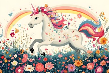 Fototapeta premium Cute Cartoon Unicorns isolated on white background. Vector illustration for coloring books 