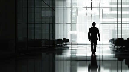Fototapeta premium Silhouette of a businessman walking through 
