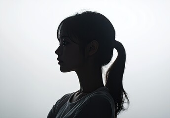 A silhouette of  woman's face against a white background