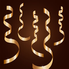 Golden shiny serpentine on a dark background. Decor, Christmas and New Year holiday decoration
