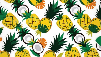 Tropical Pineapple Coconut Fruit Pattern Design