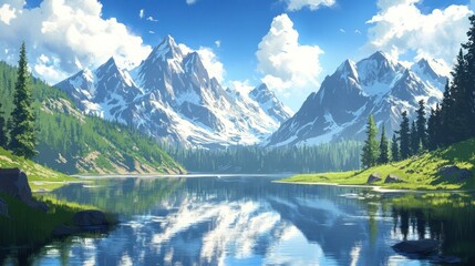 Fototapeta premium Serene Mountain Lake Reflecting Majestic Peaks