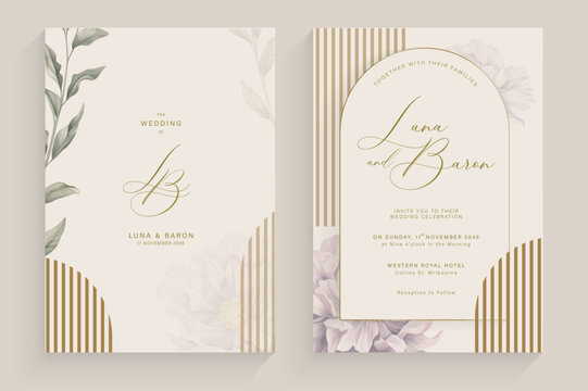 Aesthetic Wedding Invitation with Purple Flower Watercolor