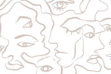 Png abstract face background, beige aesthetic design, transparent background