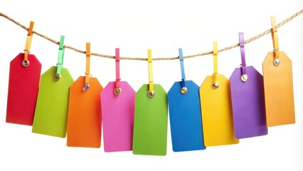 Colorful Tag Garland Hanging from a String, colorful tags, string, garland