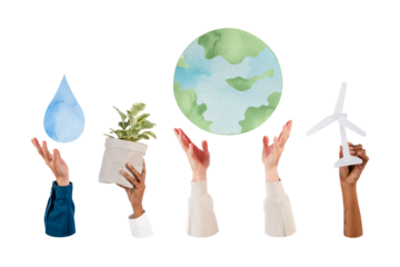 PNG hands holding sustainable environment objects, collage element, transparent background